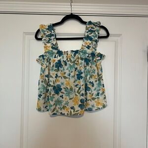 Mine Floral Ruffle Strap Blouse - Blue and Yellow